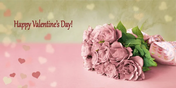 Valentijnsdag achtergrond met pastel roze rozen Rechtenvrije Stockfoto's