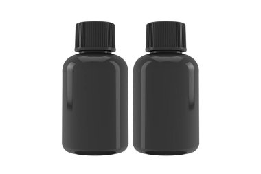 Siyah beyaz ilaç şişesi arka planda izole edilmiş..