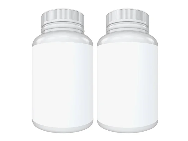 不同尺寸的空白白色瓶子 在透明的背景上隔离 3D说明 — 图库照片