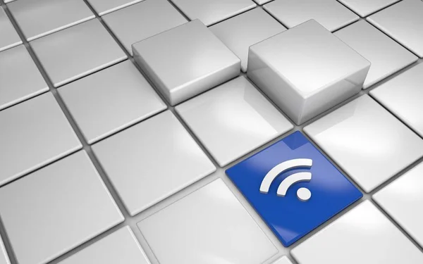 Beyaz ızgara Wi-Fi simgesi üzerinde mavi renkte 3d illüstrasyon