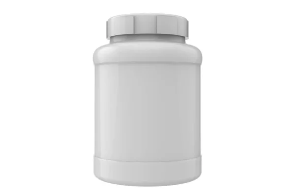 Supplement Pot Mockup Witte Achtergrond Witte Pot Met Witte Dop — Stockfoto