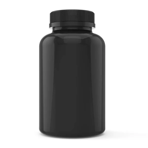 3D说明 黑色药瓶在白色背景下的模型 图库图片