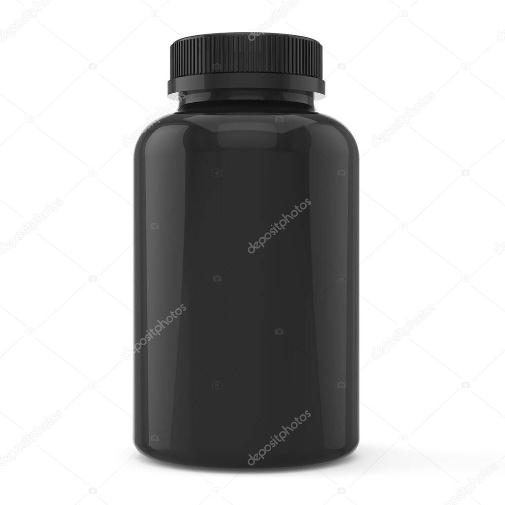 3d Illustration, Black Pills bottle mock-up on white background