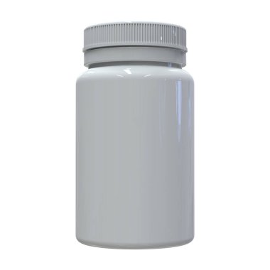 3D Illustration, beyaz takviye şişesi maketi, fotogerçekçi ambalaj şablonu