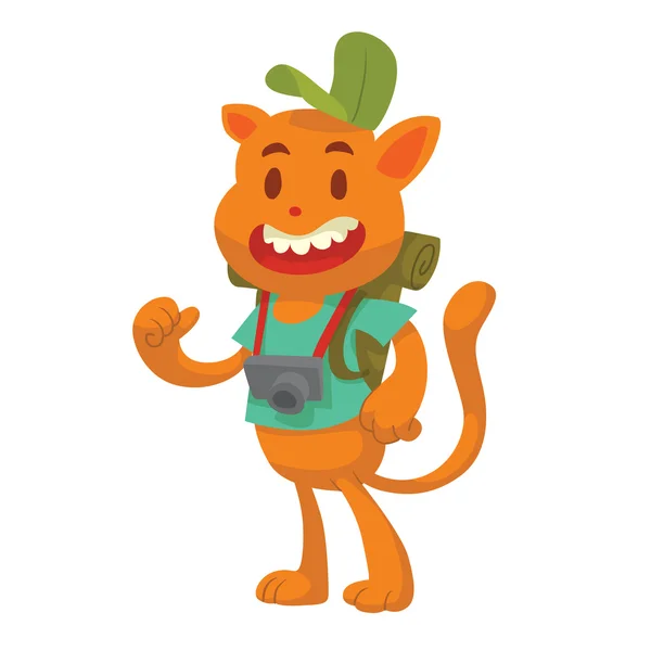 Ginger divertido gato-turista — Vector de stock