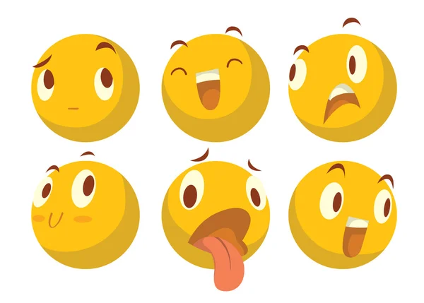 Set mit sechs verschiedenen gelben Emoticons — Stockvektor