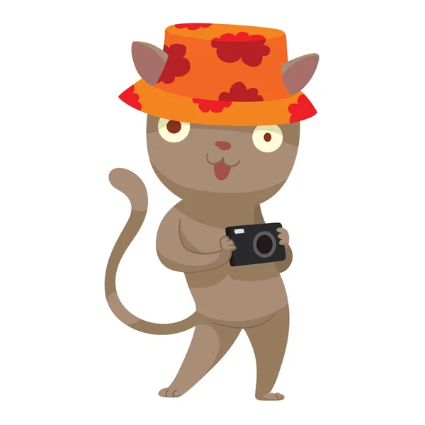 Lindo gato-turista gris — Vector de stock