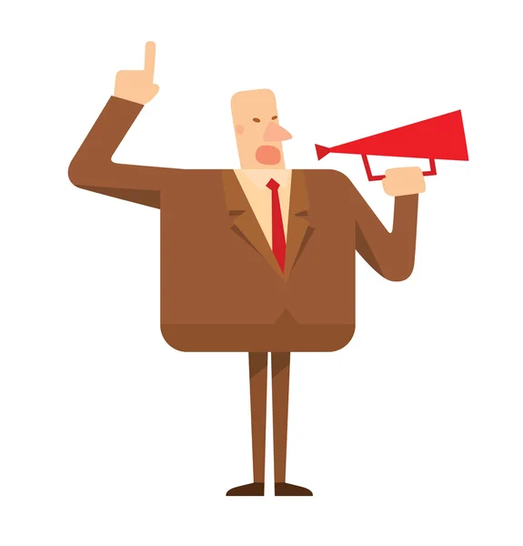 Square businessman with a red megaphone — Stock Vector