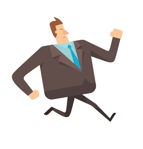 Hombre de negocios cuadrado corriendo en alguna parte — Vector de stock