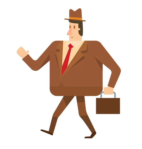 Quadratischer Geschäftsmann mit Aktentasche zu Fuß — Stockvektor