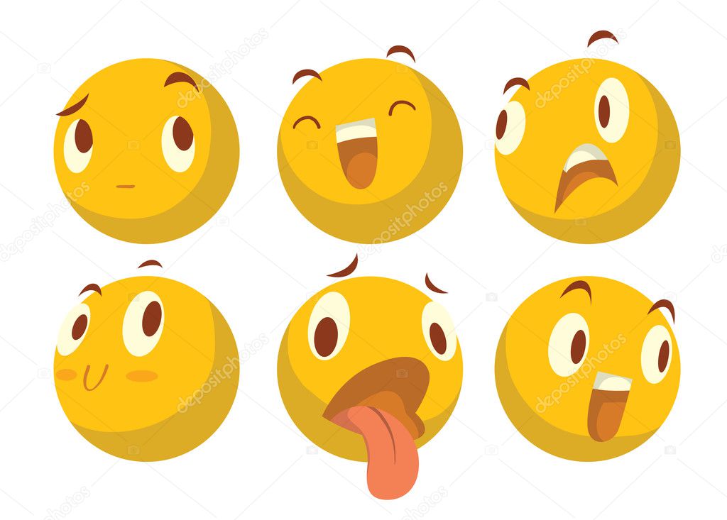 Set of six various yellow emoticons