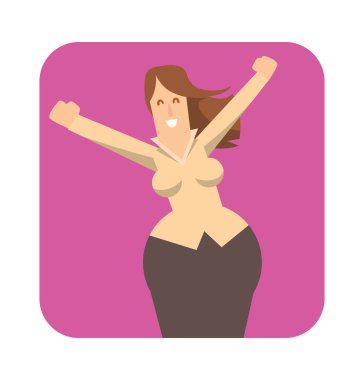 Kare çerçeve, yuvarlak iş kadını atlama ve gülümseyerek