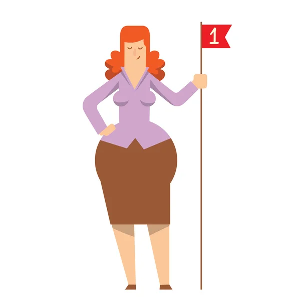 Mulher de negócios arredondada com uma bandeira vermelha —  Vetores de Stock