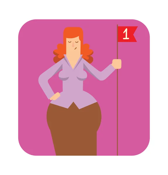 Quadro quadrado, mulher de negócios arredondada com uma bandeira vermelha —  Vetores de Stock