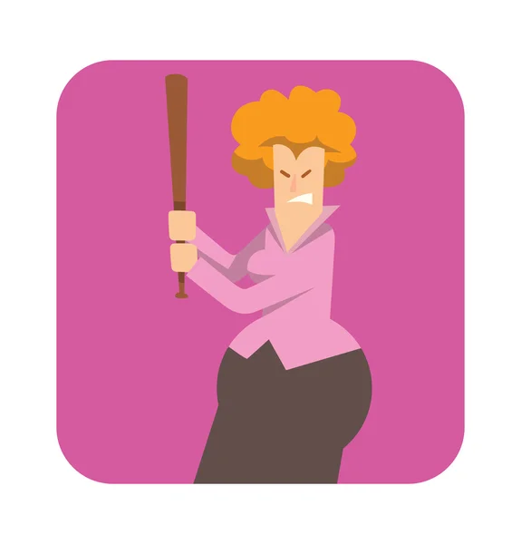 Kare çerçeve, bir beyzbol sopası ile yuvarlak iş kadını — Stok Vektör