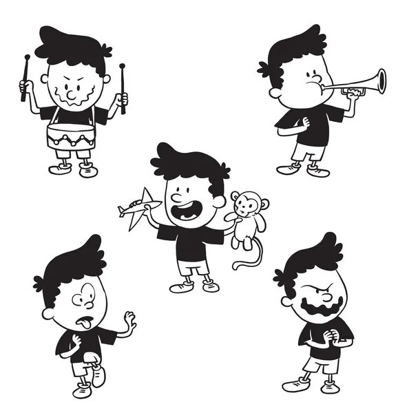 Set of cute little boys, monochrome style — Stock Vector