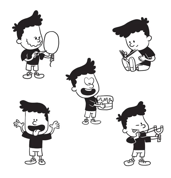 Conjunto de niños pequeños lindos, estilo monocromo — Vector de stock