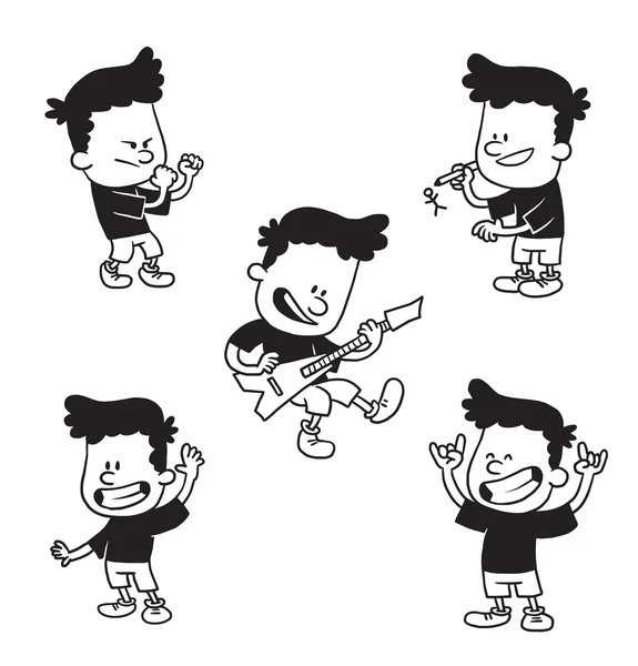 Conjunto de niños pequeños lindos, estilo monocromo — Vector de stock