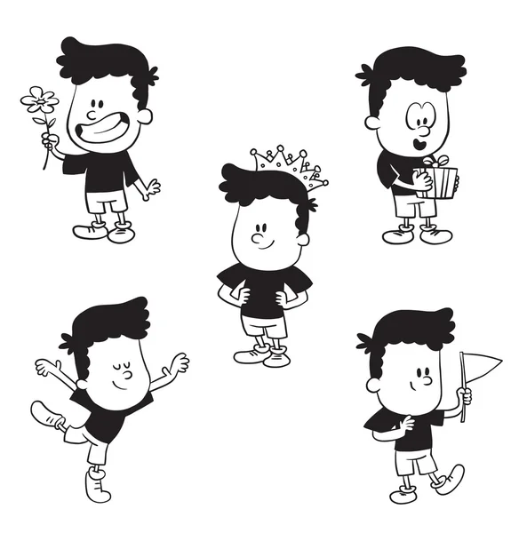 Conjunto de niños pequeños lindos, estilo monocromo — Vector de stock