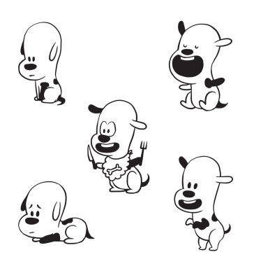 Komik küçük köpekler, tek renkli tarzı seti
