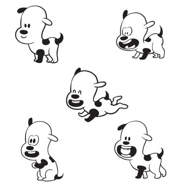 Komik küçük köpekler, tek renkli tarzı seti