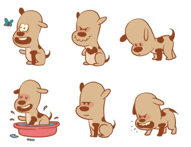 Komik küçük köpekler, renk görüntü seti