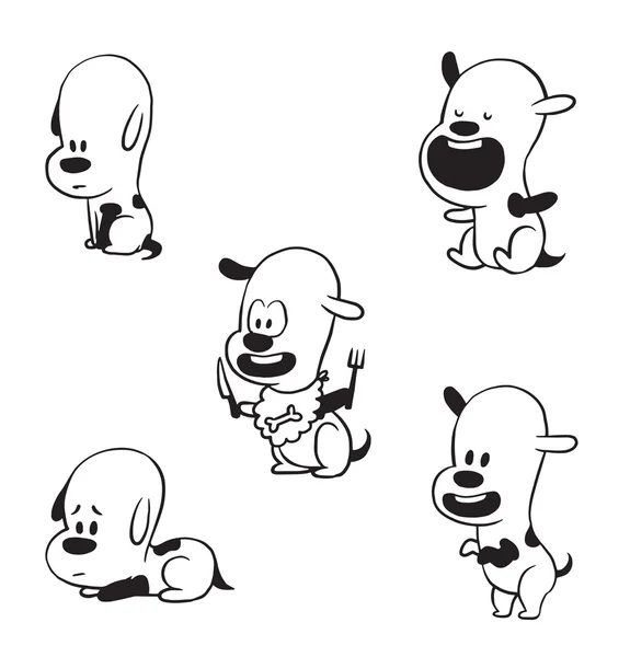 Set of funny little dogs, monochrome style — Stock Vector