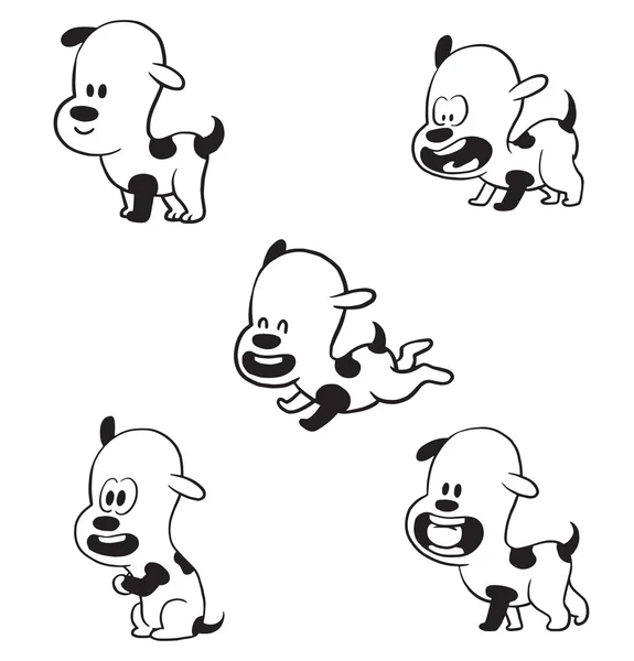 Набор забавных маленьких собак, монохромный стиль — стоковый вектор