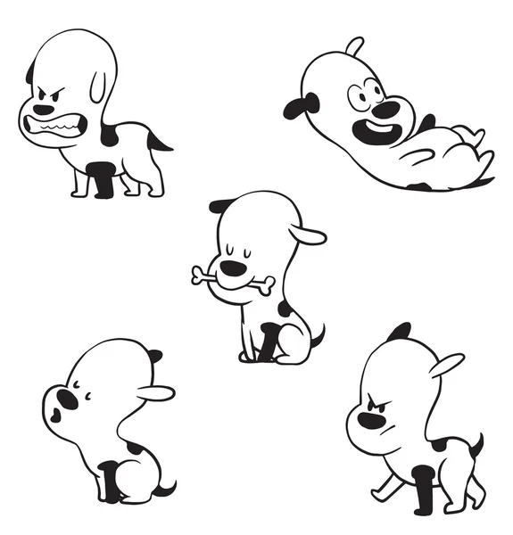 Set of funny little dogs, monochrome style — Stock Vector