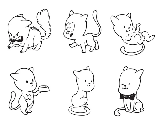 Conjunto de lindos gatitos, estilo monocromo — Archivo Imágenes Vectoriales