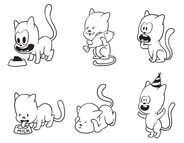 Conjunto de lindos gatitos, estilo monocromo — Archivo Imágenes Vectoriales