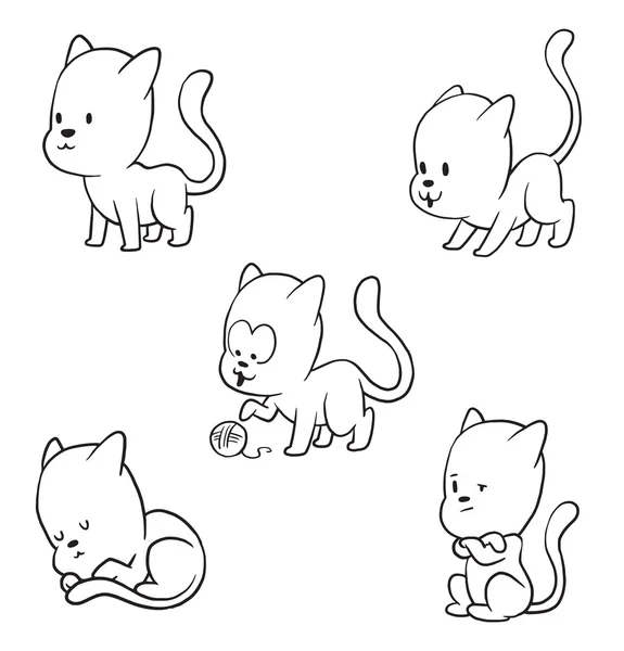 Uppsättning av söta små katter, svartvit stil — Stock vektor