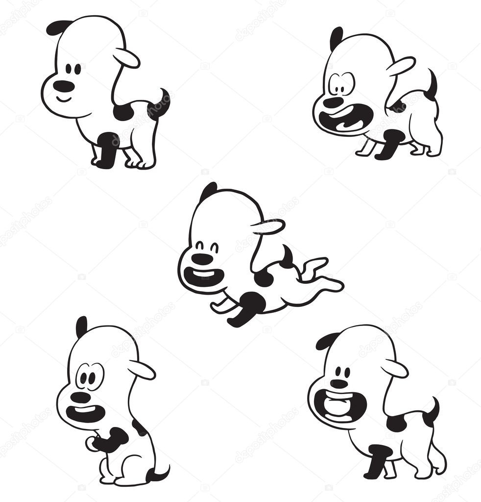 Set of funny little dogs, monochrome style