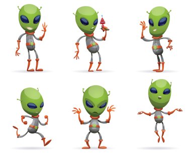 Set of funny green aliens clipart