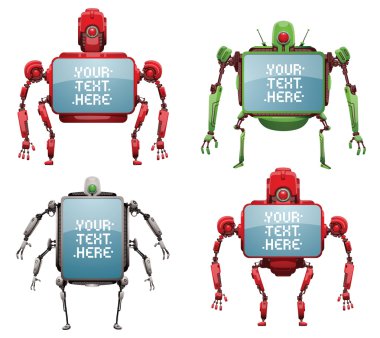 Mavi ekranlı komik büyük robotlar seti