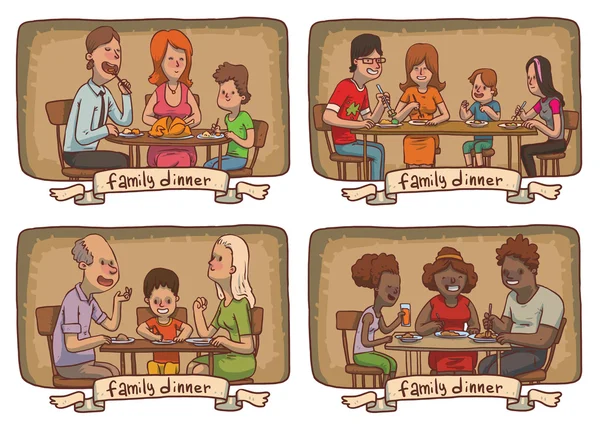 Set van frames met familie diners — Stockvector