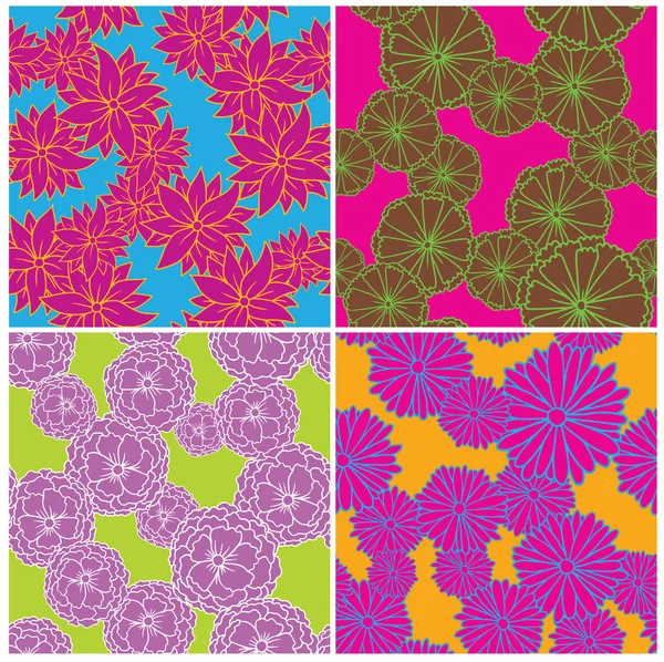 Conjunto de flores, fondo azul, rosa, verde, naranja, sin costuras — Archivo Imágenes Vectoriales