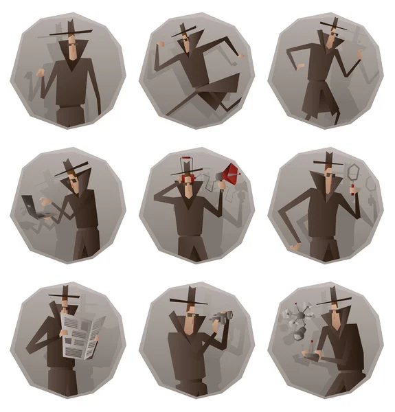 Ensemble de cadres ronds gris avec espions — Image vectorielle