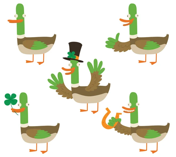 Conjunto de divertidos patos de "buena suerte" — Vector de stock