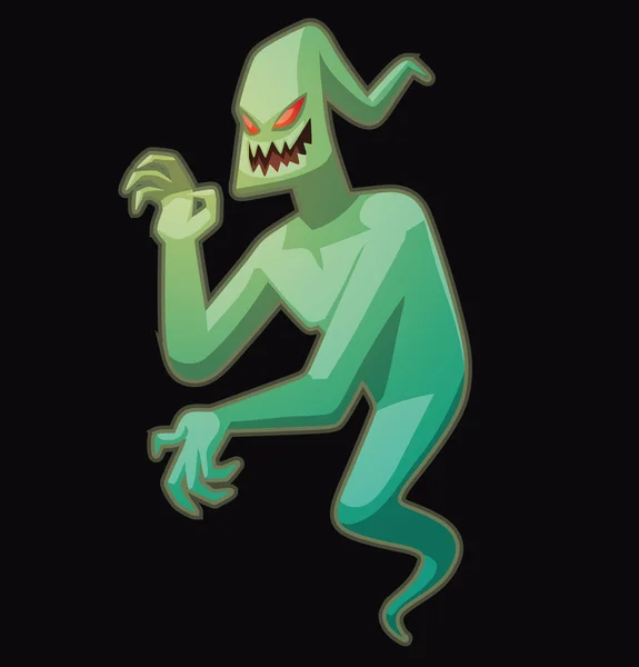 Смешной зеленый призрак машет рукой — стоковый вектор