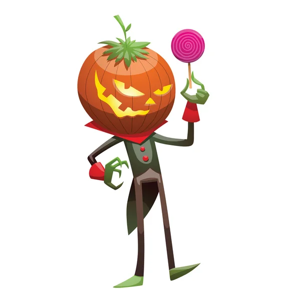 Jack O' Lantern with a pink lollipop — Stock Vector