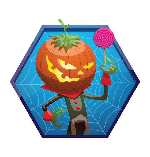 Blue frame, Jack O' Lantern with a lollipop in hand — Stock Vector