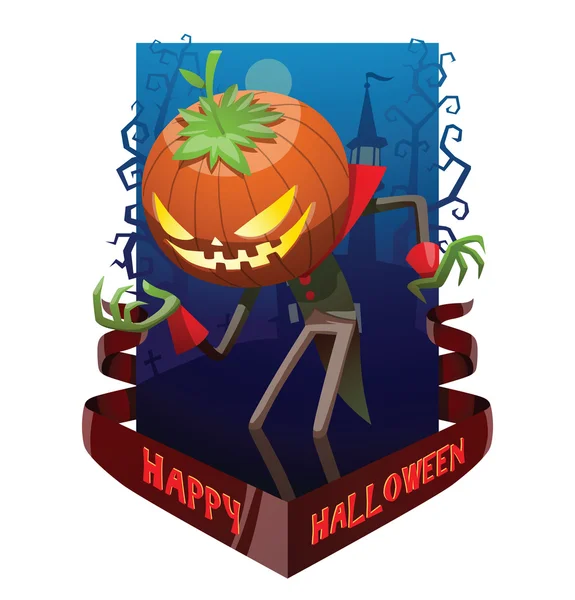 Tarjeta "Feliz Halloween", Jack O 'Lantern atraer a alguien — Archivo Imágenes Vectoriales