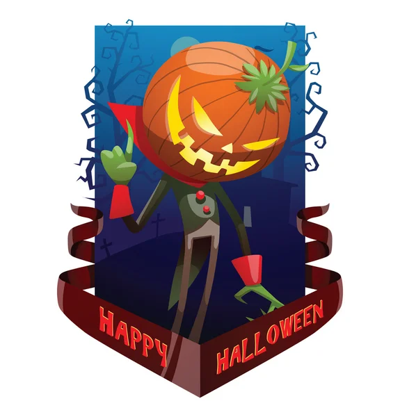 Card "Happy Halloween", Jack O' Lantern threatening by finger — Stock Vector