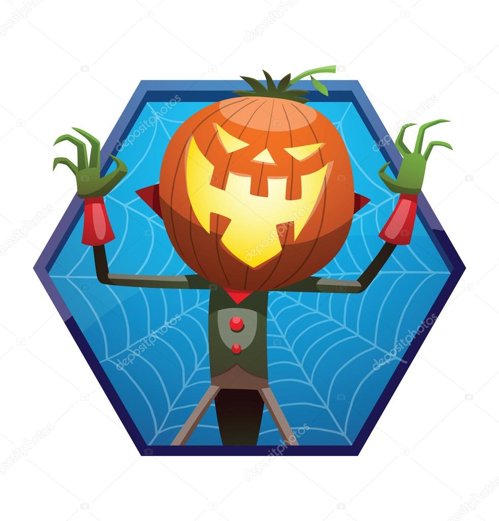 Blue frame, Jack O' Lantern standing and laughing
