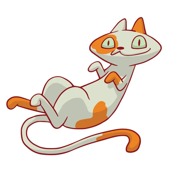 Lindo gato de jengibre blanco acostado en la espalda — Vector de stock