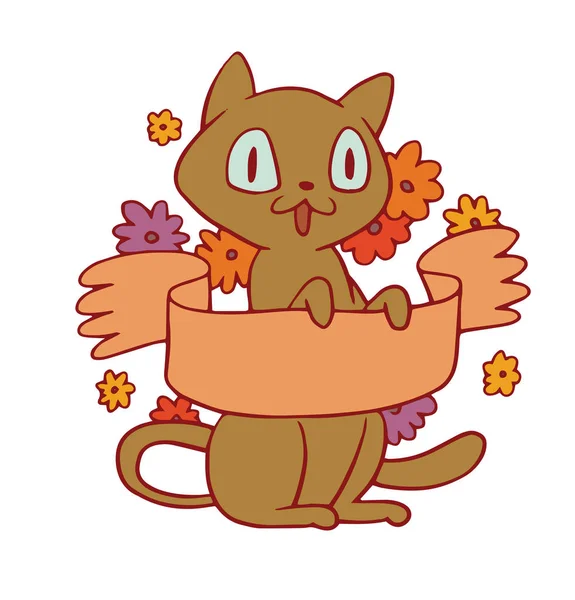 Эмблема, милый светло-коричневый кот сидит и улыбается — стоковый вектор