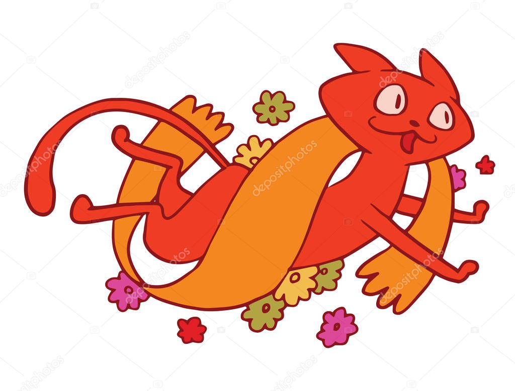 Emblem, cute red cat running and smiling