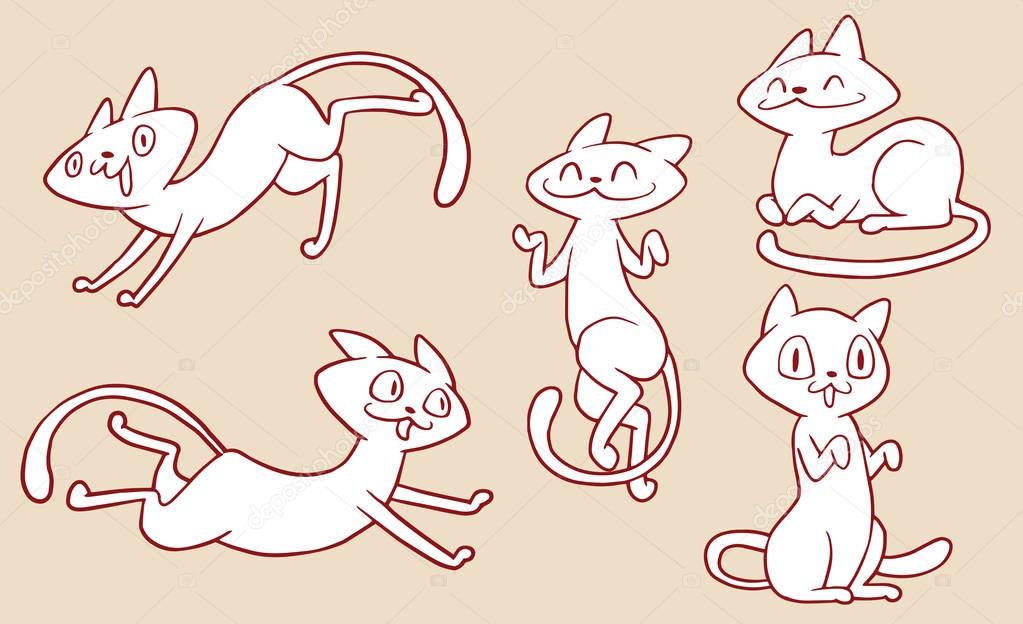 Set of cute five different cats