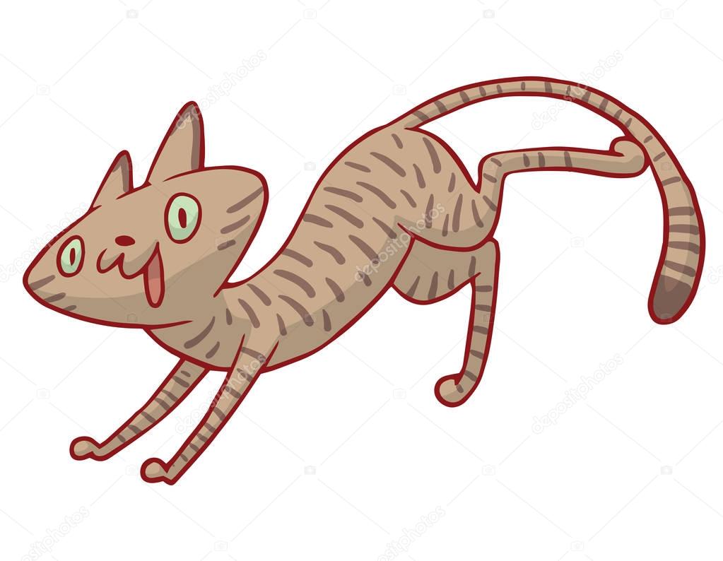 Cute gray tabby spotted cat running and smiling